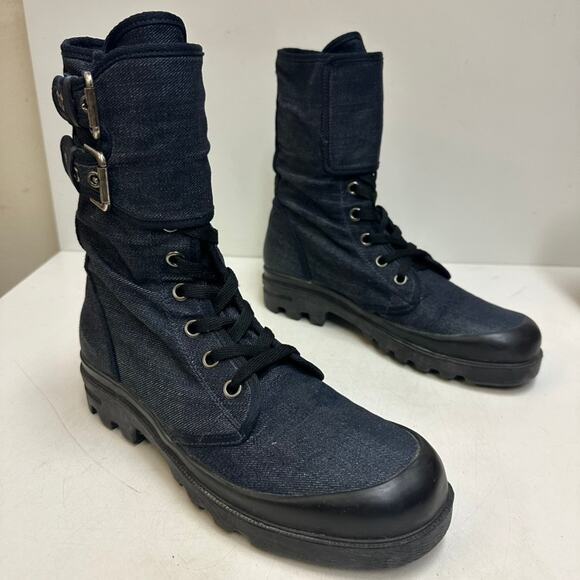 EUC Ralph Lauren Collection Purple Label Denim Double Buckle Boot RARE Italy 7 D main image 4